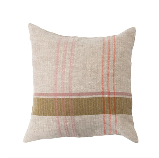 Woven Cotton & Linen Plaid Throw Pillow