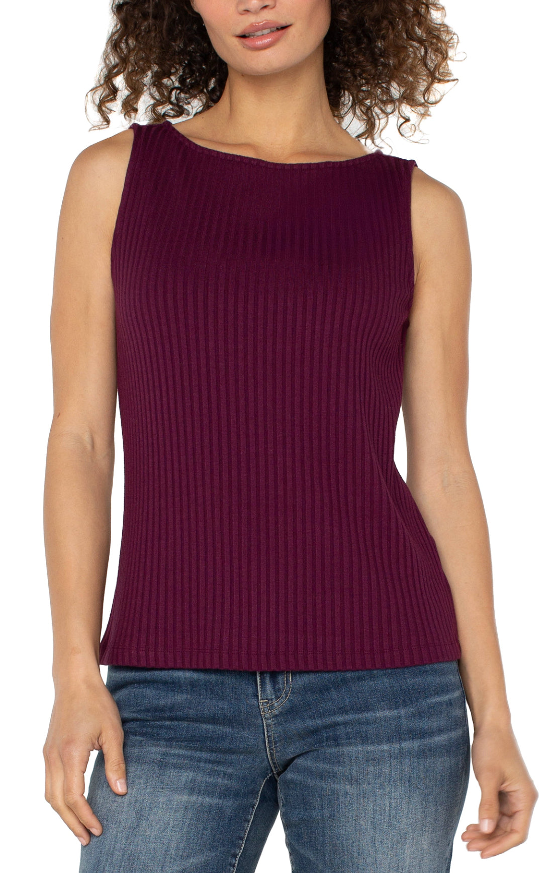 Sleeveless Boat Neck Rib Knit Top - Wine Berry