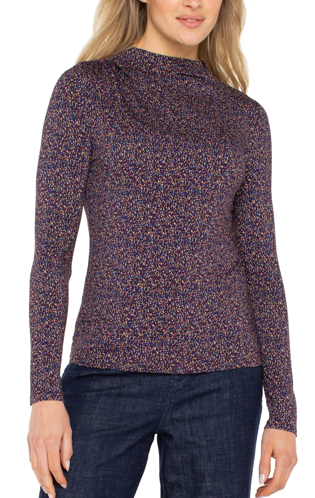 Mock Neck Top with Shirring - Wine Berry