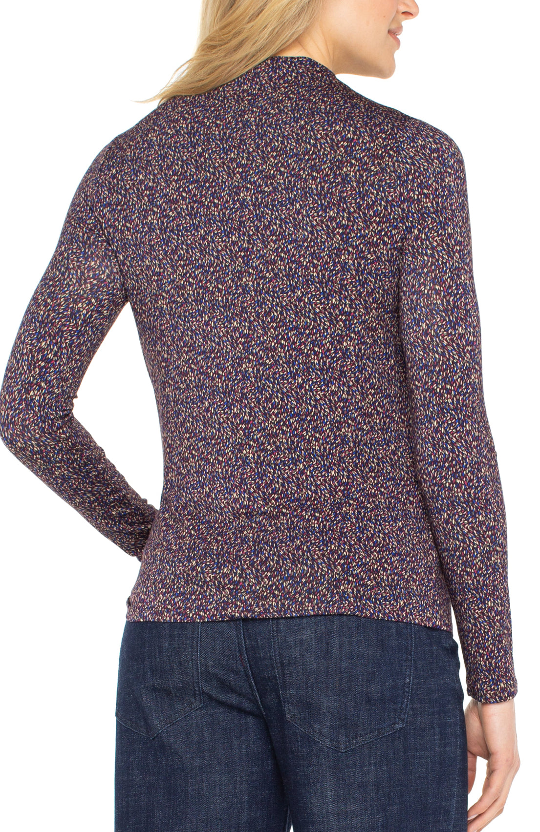 Mock Neck Top with Shirring - Wine Berry