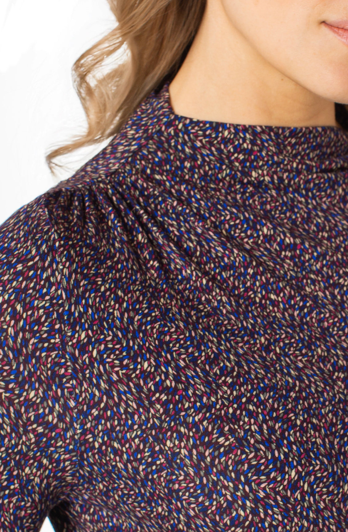 Mock Neck Top with Shirring - Wine Berry