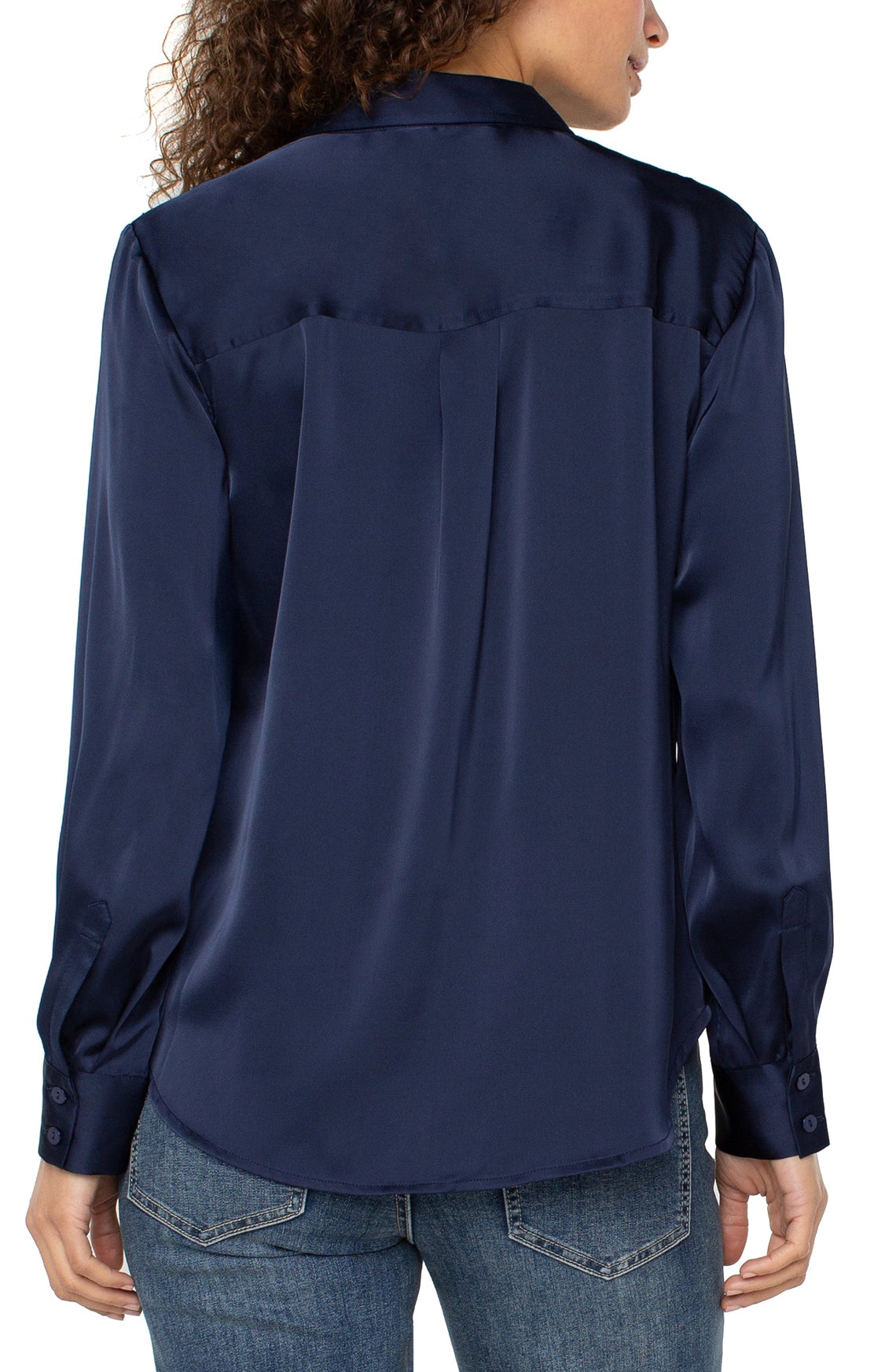 Long Sleeve Button Front Top - Dark Navy