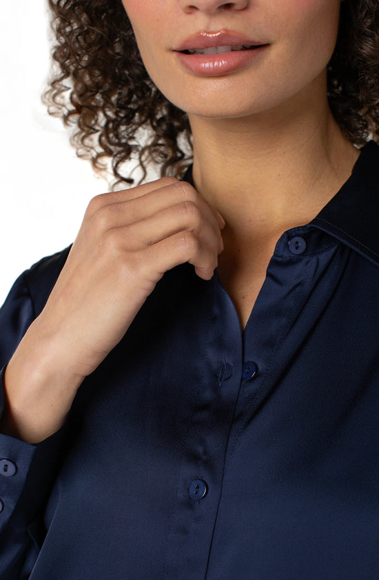 Long Sleeve Button Front Top - Dark Navy