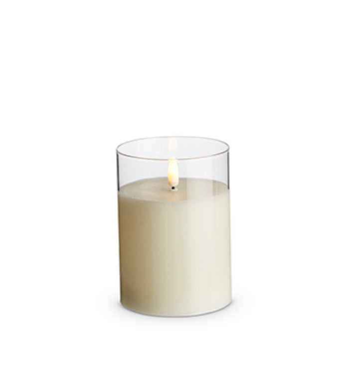 Clear Glass Flameless Ivory Pillar Candle - 3.5 x 5 inches