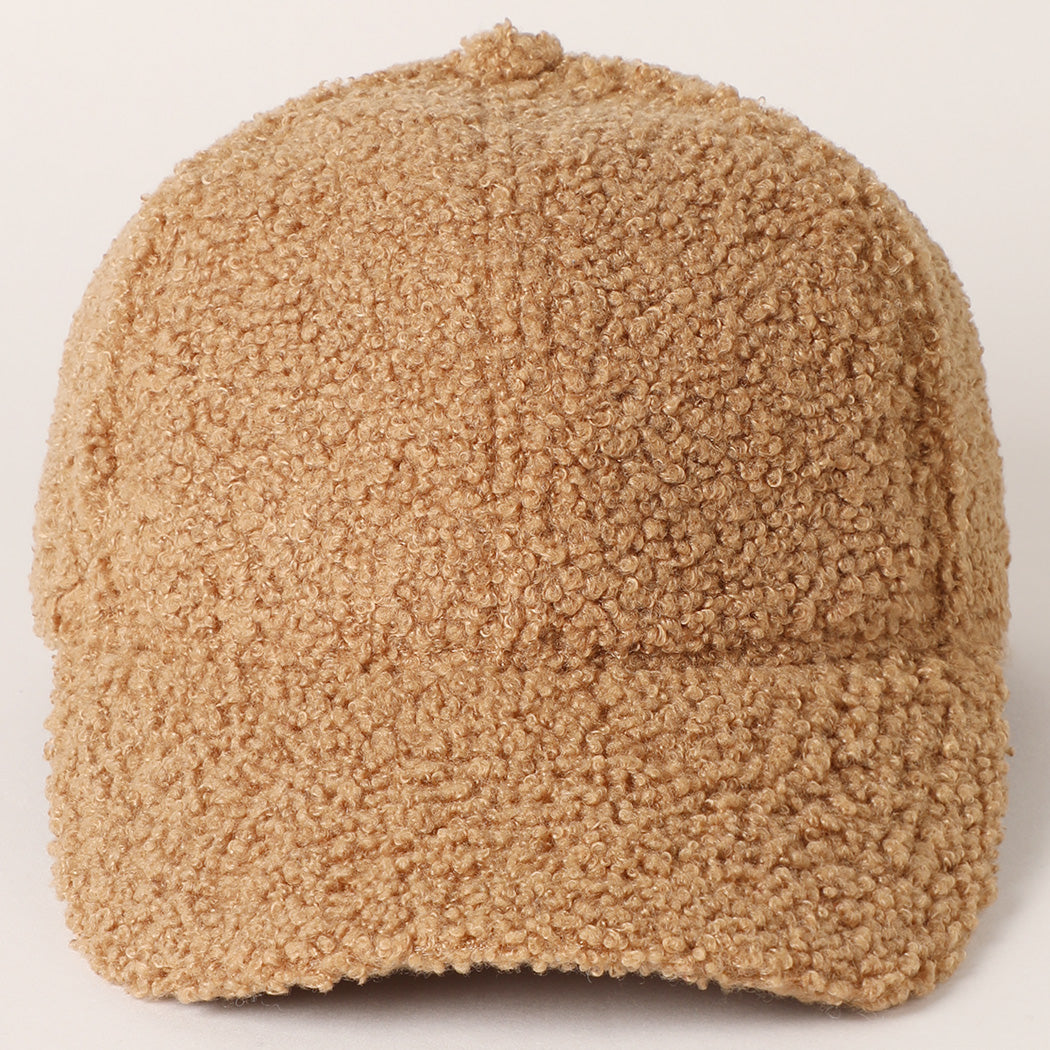 Faux Sherpa Baseball Cap - Camel
