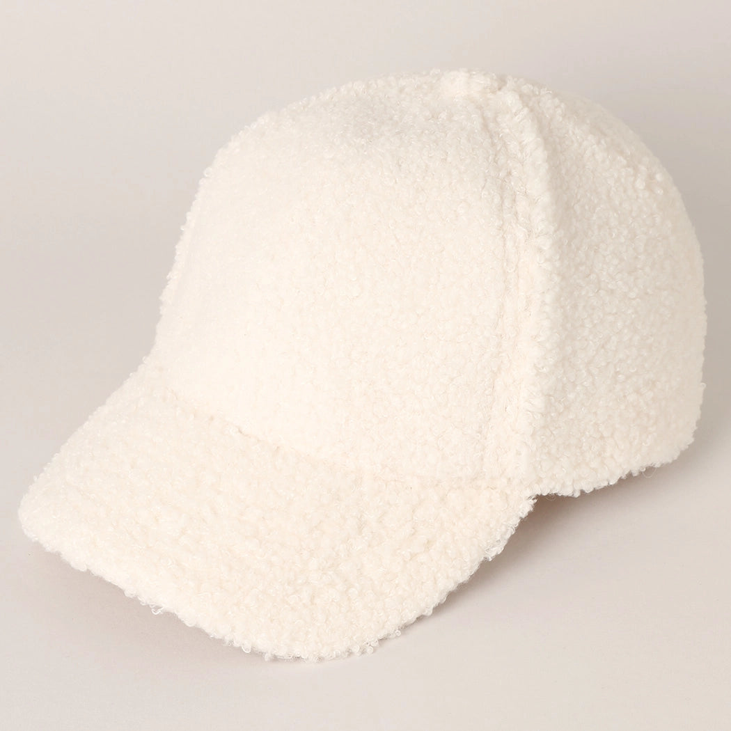 Faux Sherpa Baseball Cap - Off White