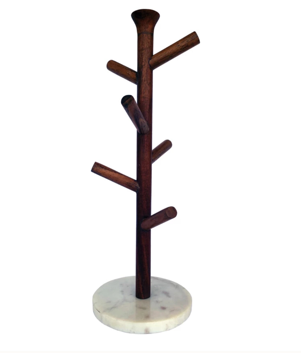 Mango Wood & Marble Mug Tree