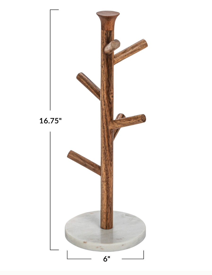 Mango Wood & Marble Mug Tree