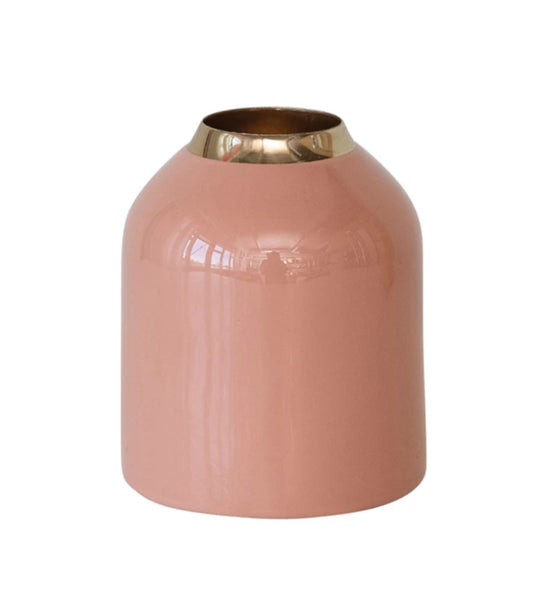 Enameled Metal Vase with Brass Finish - Small