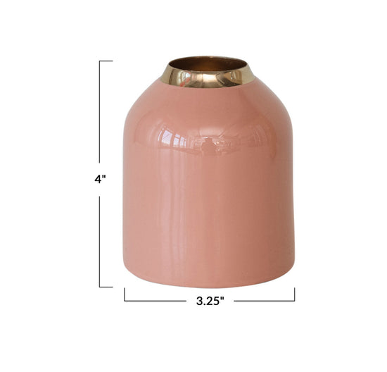 Enameled Metal Vase with Brass Finish - Small