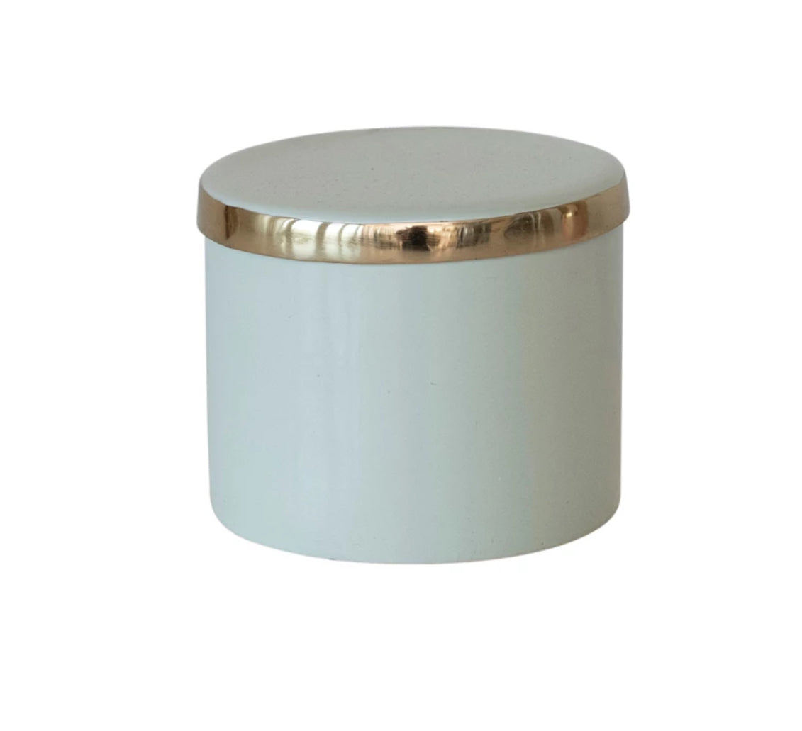 Enameled Metal Box with Lid - Mint Color