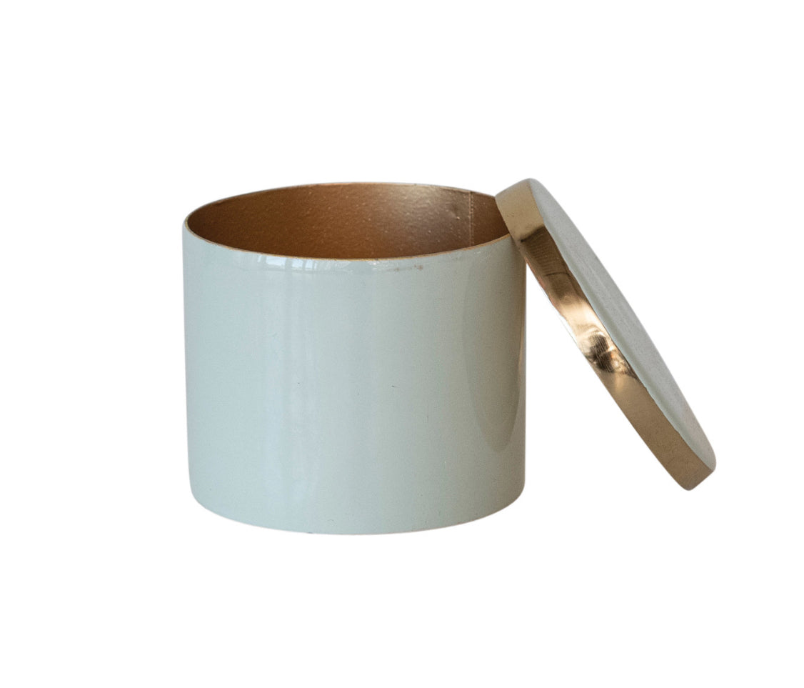 Enameled Metal Box with Lid - Mint Color