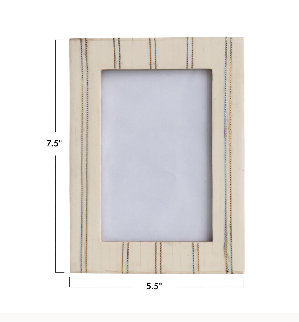 Resin Photo Frame with Metal Inlay - Cream