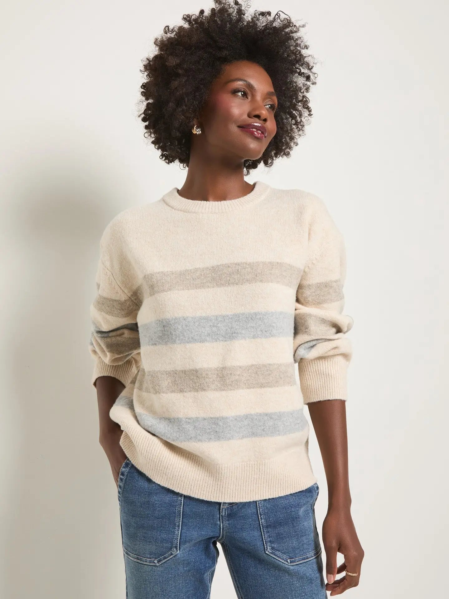 Harbor Haven Striped Pullover Sweater - Heather Cream