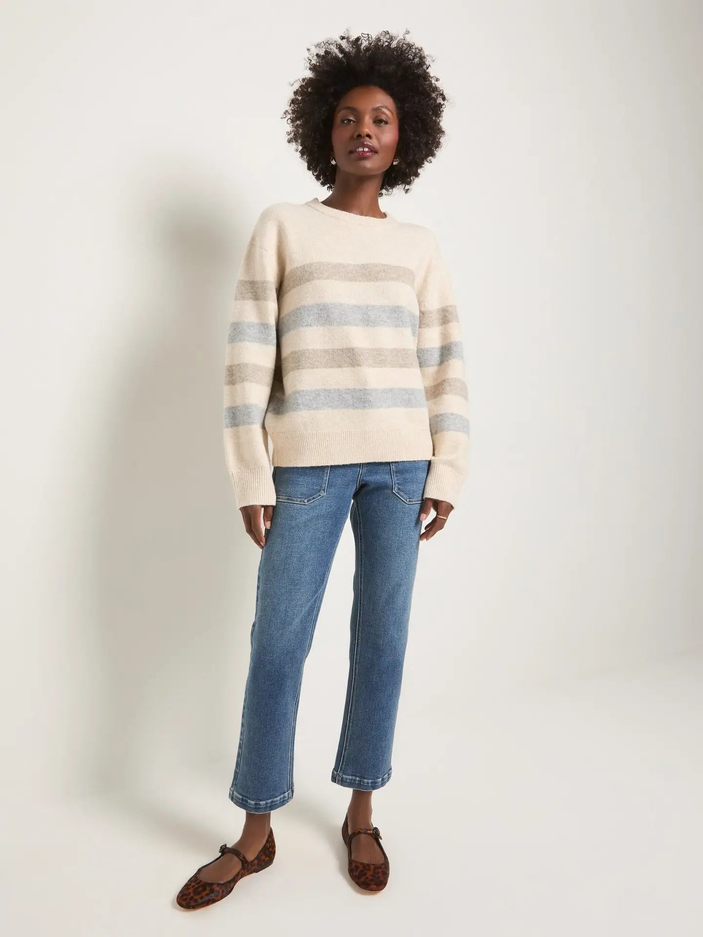 Harbor Haven Striped Pullover Sweater - Heather Cream