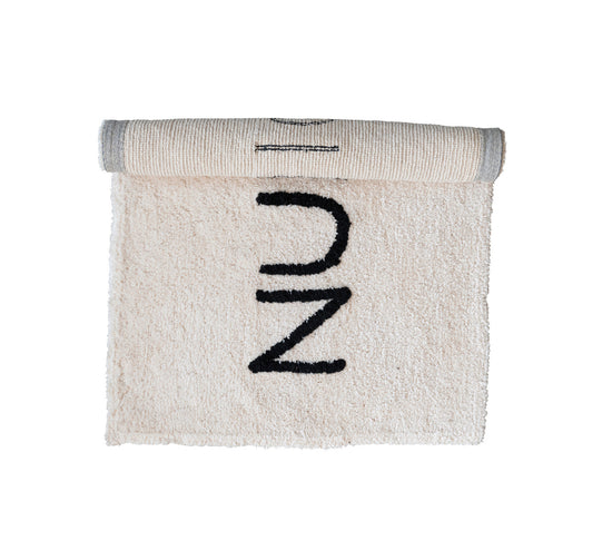 Cotton Tufted Bath Mat "Nudie" - White with Black Letters