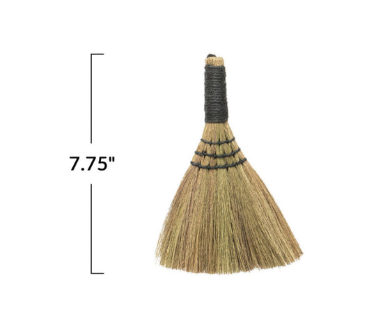 Whisk Broom with Yarn Wrapped Handle - Natural with Black