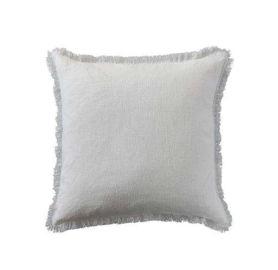 Stonewashed Linen Pillow with Fringe - Ivory