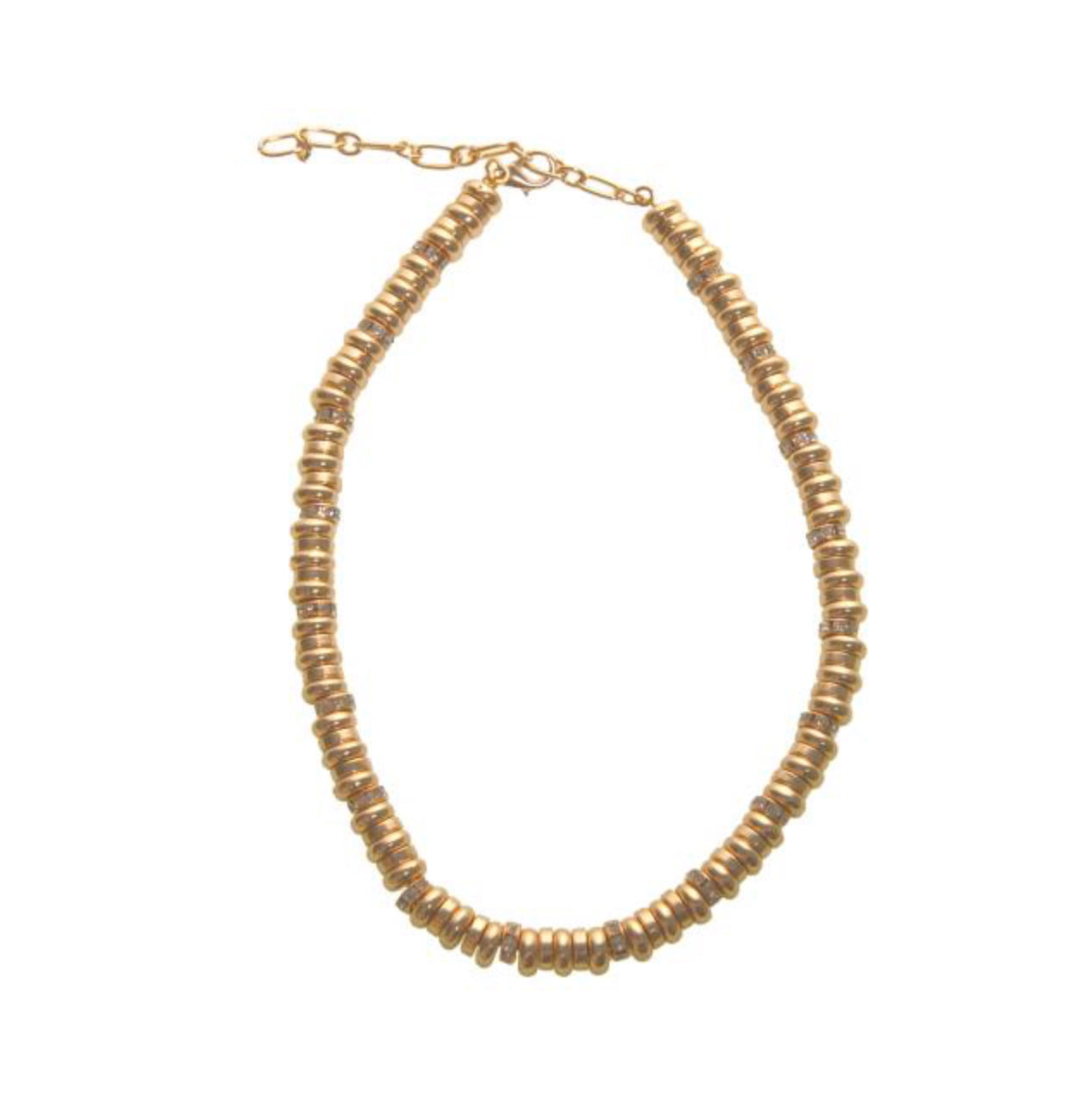 Gold Disk and Crystal Beaded Necklace