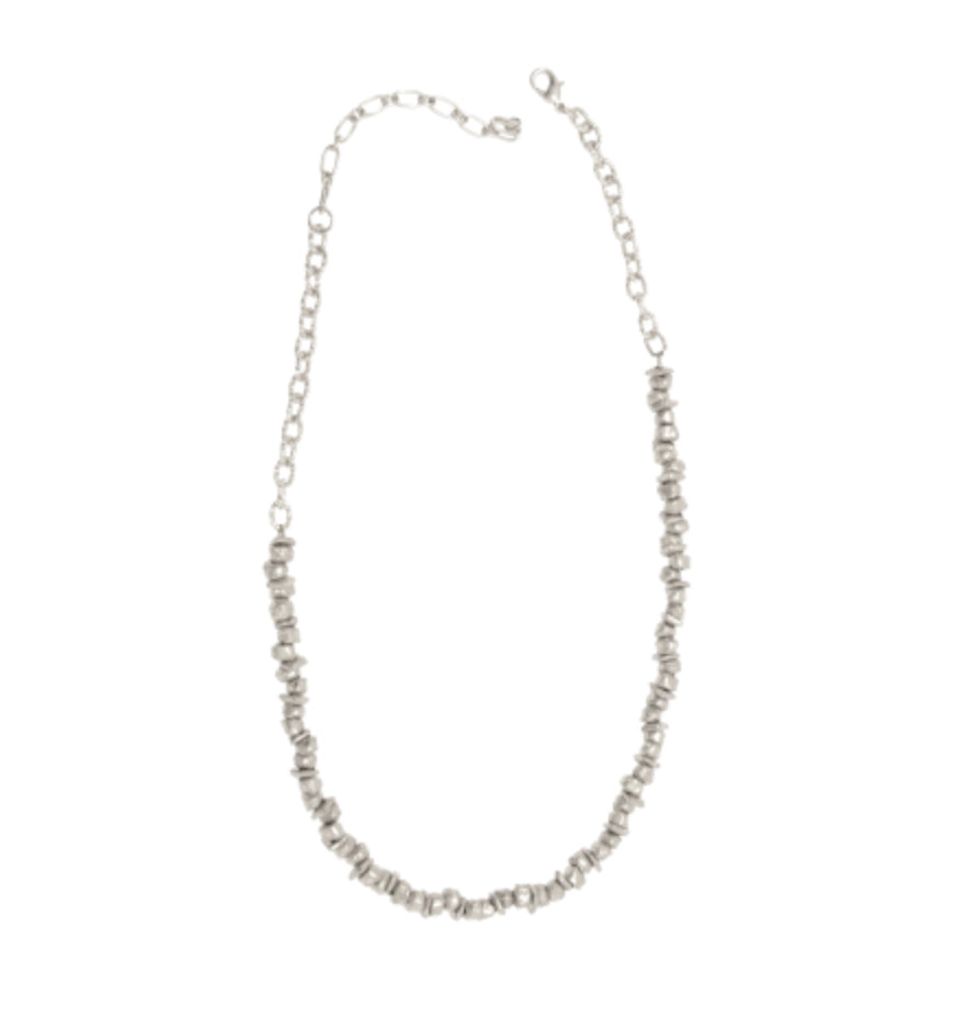 Silver Chiseled Beaded Necklace
