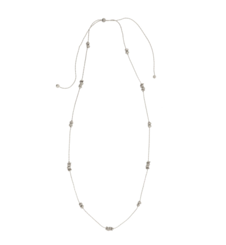 Silver Spaced Chiseled Beaded Adjustable Necklace