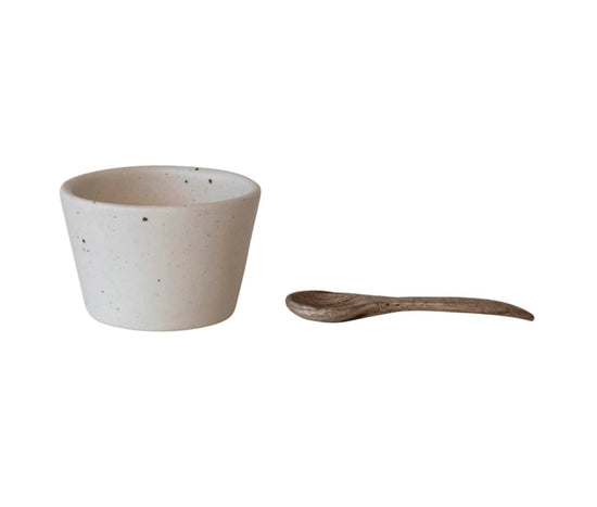 Stoneware Bowl with Mango Wood Spoon
