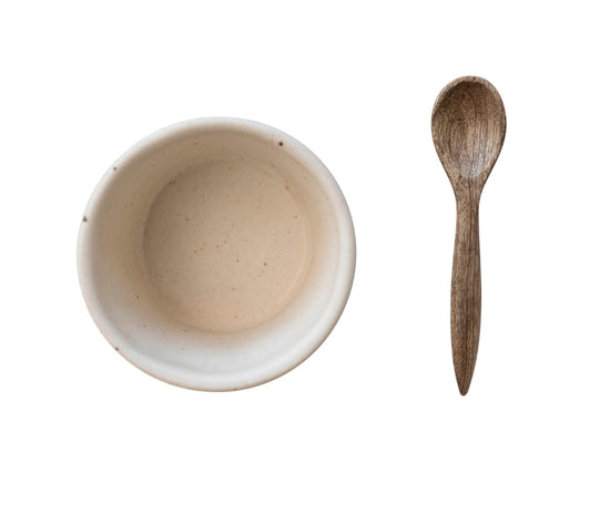 Stoneware Bowl with Mango Wood Spoon