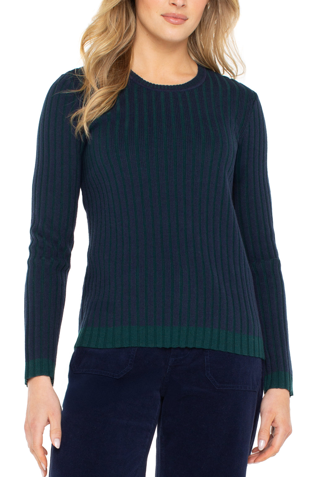 Long Sleeve Crew Neck Sweater - Navy/Emerald
