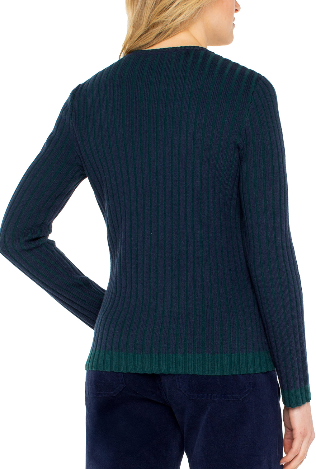 Long Sleeve Crew Neck Sweater - Navy/Emerald