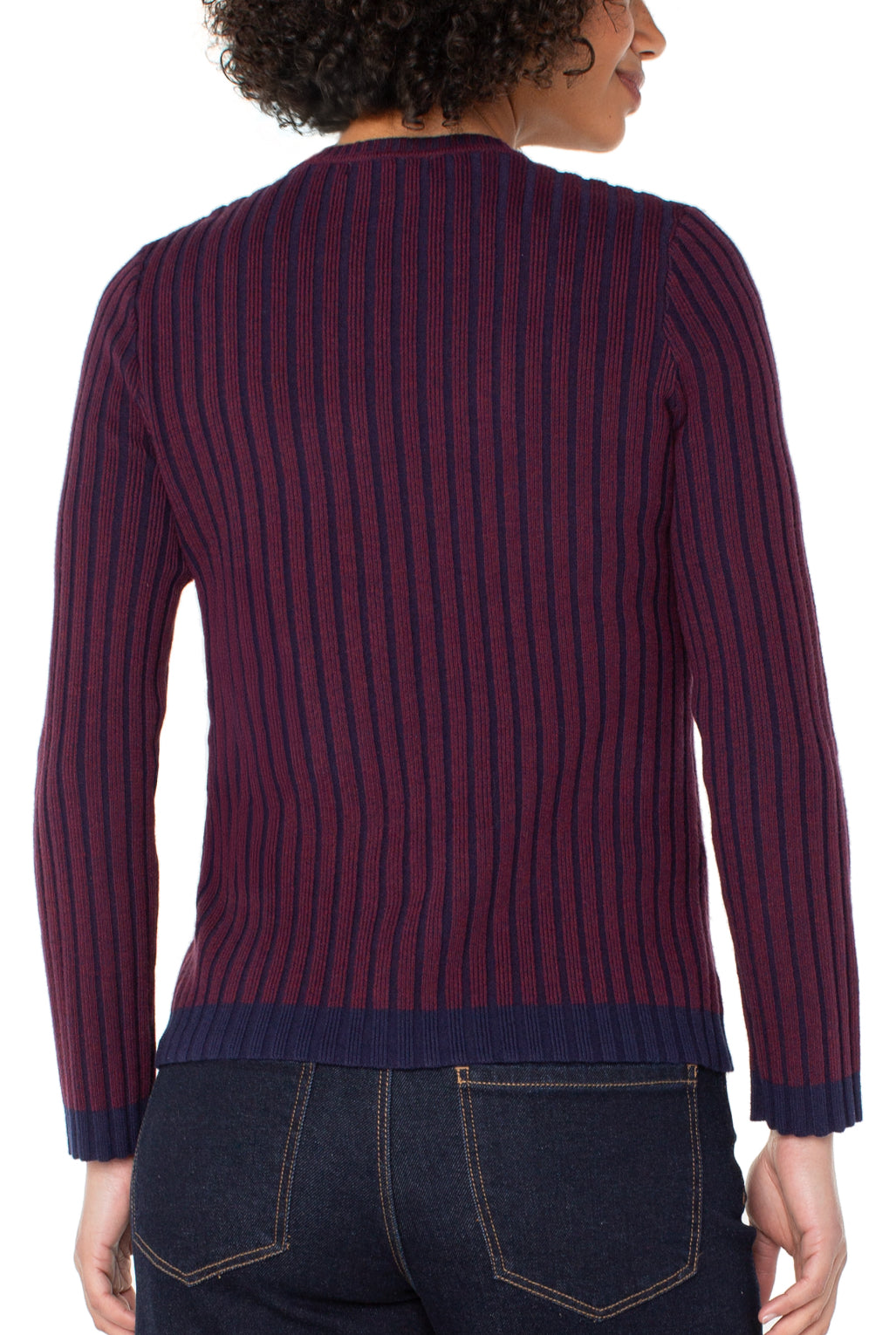 Long Sleeve Crew Neck Sweater - Navy/Burgundy