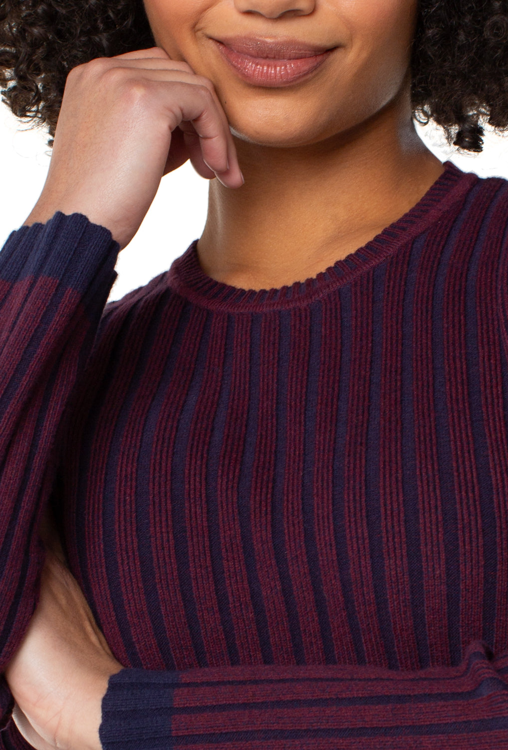 Long Sleeve Crew Neck Sweater - Navy/Burgundy