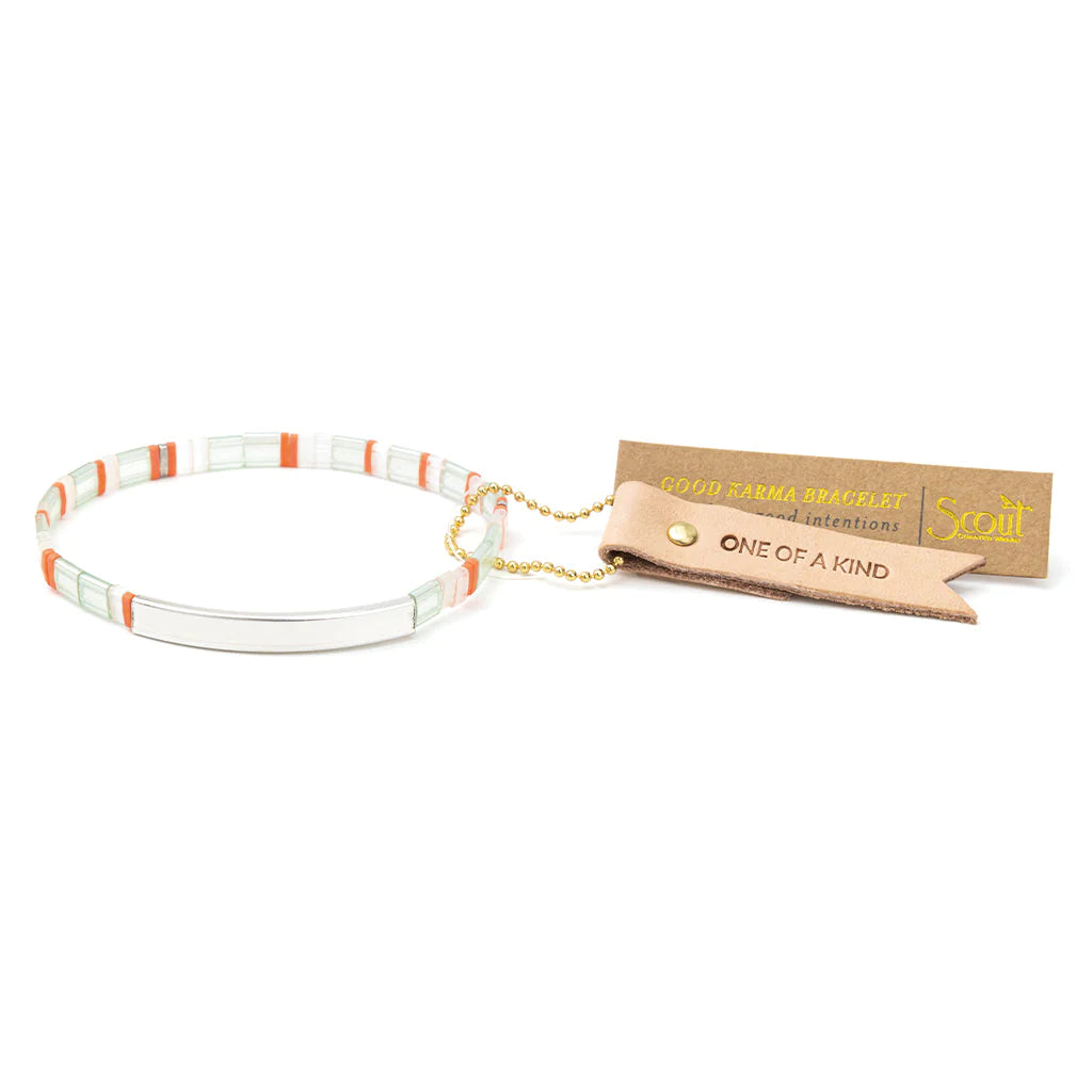 Good Karma Miyuki Bracelet - "One of a Kind" - Mist/Salmon/Silver