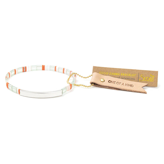 Good Karma Miyuki Bracelet - "One of a Kind" - Mist/Salmon/Silver