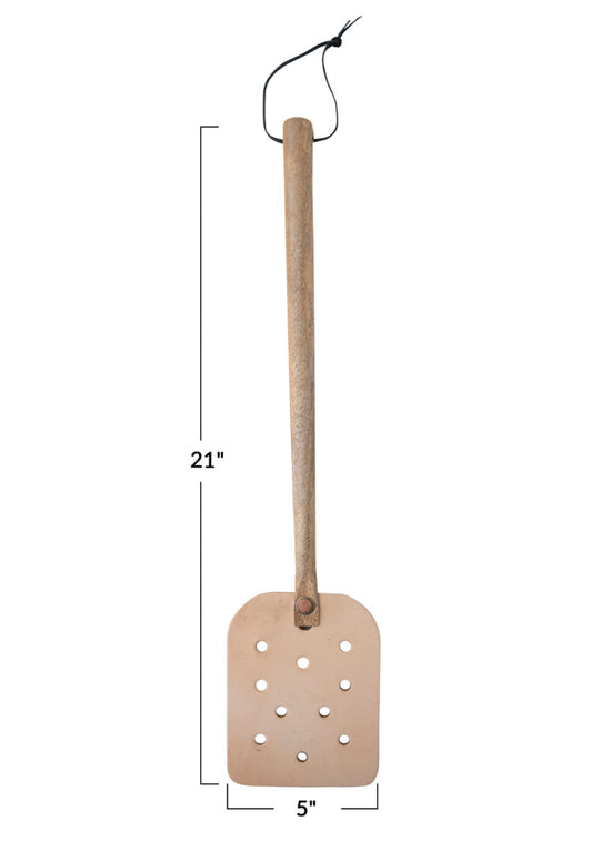 Leather Fly Swatter with Mango Wood Handle &amp; Tie