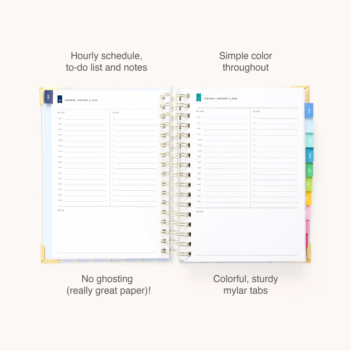 2026 Spiral Daily Simplified Planner - Serene Stripe