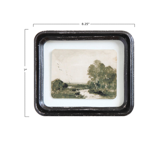 Framed Vintage Reproduction Landscape with Distressed Finish - Picture with No Trees