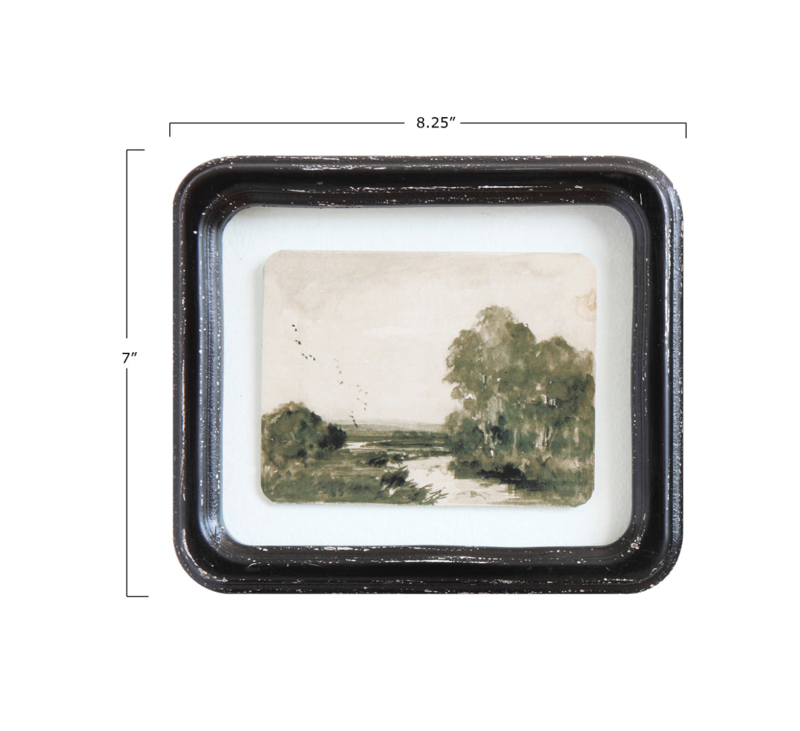 Framed Vintage Reproduction Landscape with Distressed Finish - Picture with Boat