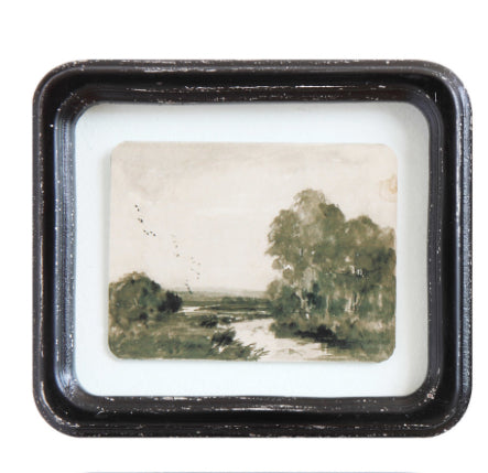 Framed Vintage Reproduction Landscape with Distressed Finish - Picture Trees & River
