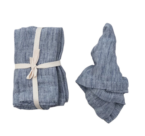 Woven Cotton & Linen Slub Napkins - Set of 4 - Blue
