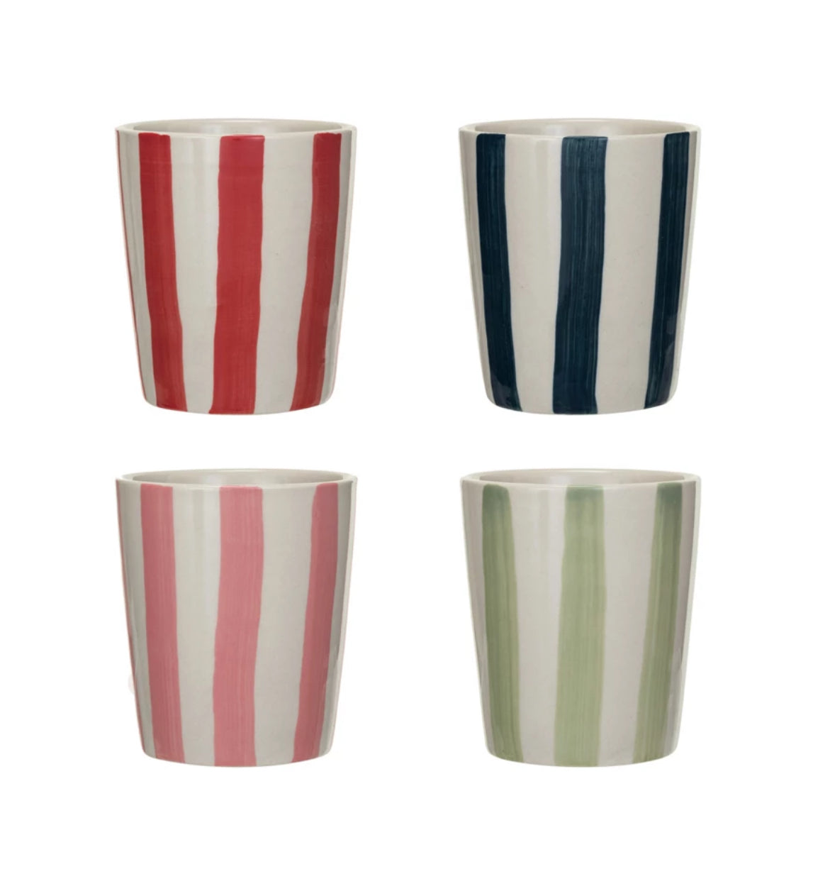 Hand-Painted Stoneware Cup with Pink Stripes