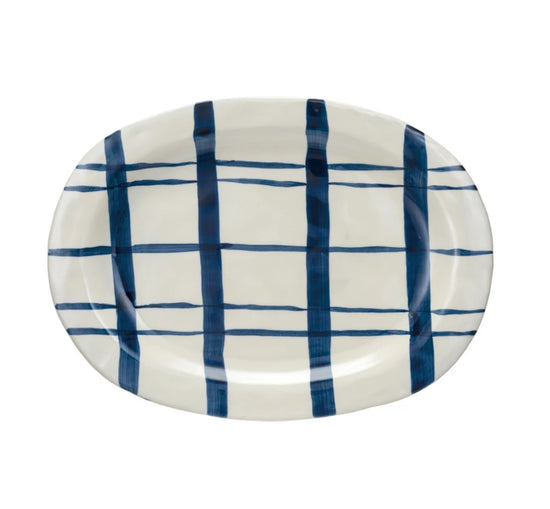 Hand-Painted Stoneware Platter - Blue &White
