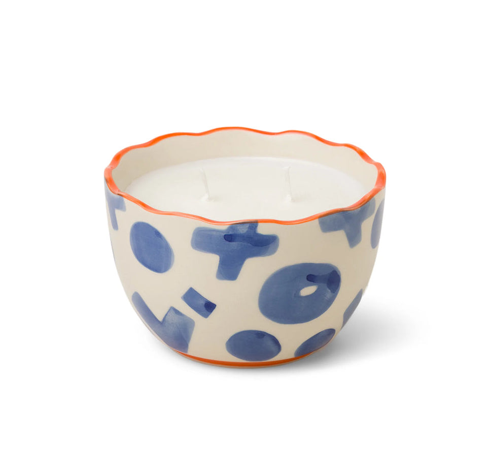 Hand-Painted Candle Bowl with Scalloped Edges - Blue Tuberose