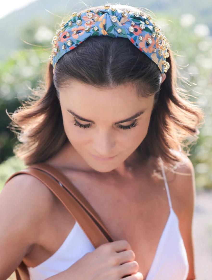 Embellished Wide Headband - Sky