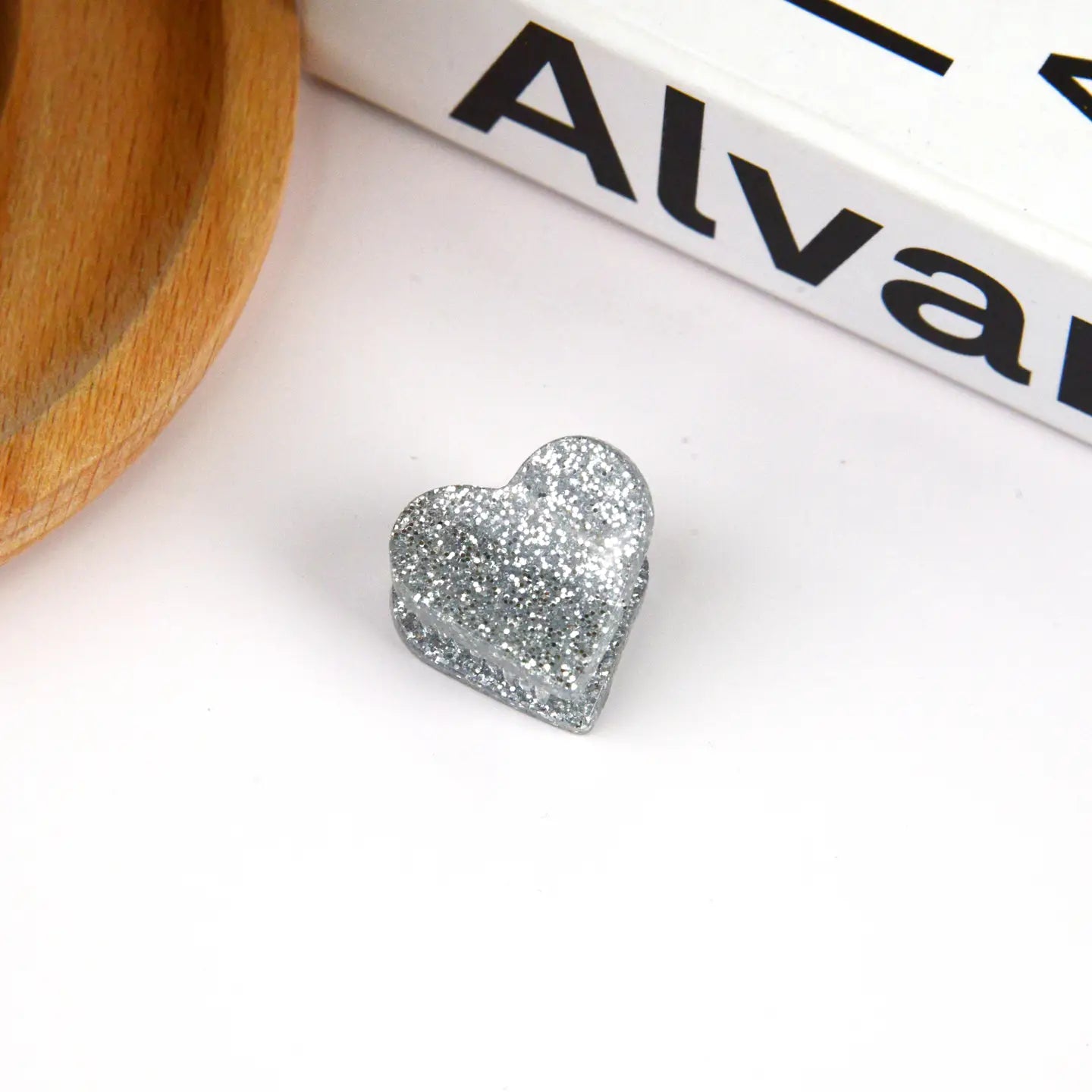 Heart Shaped Shiny MIni Claw Hair Clip - White Silver