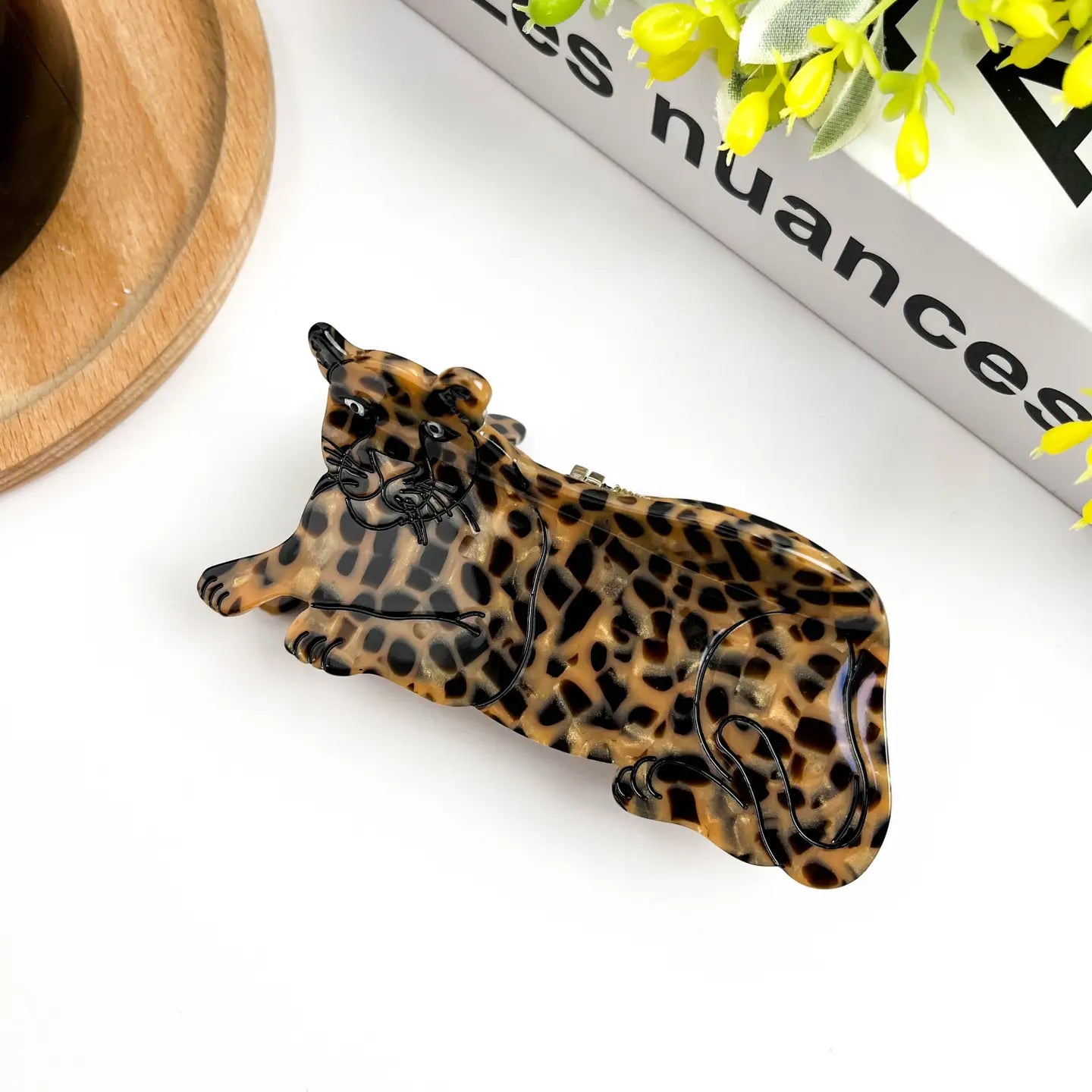 Lying Leopard Hair Clip - Coffee