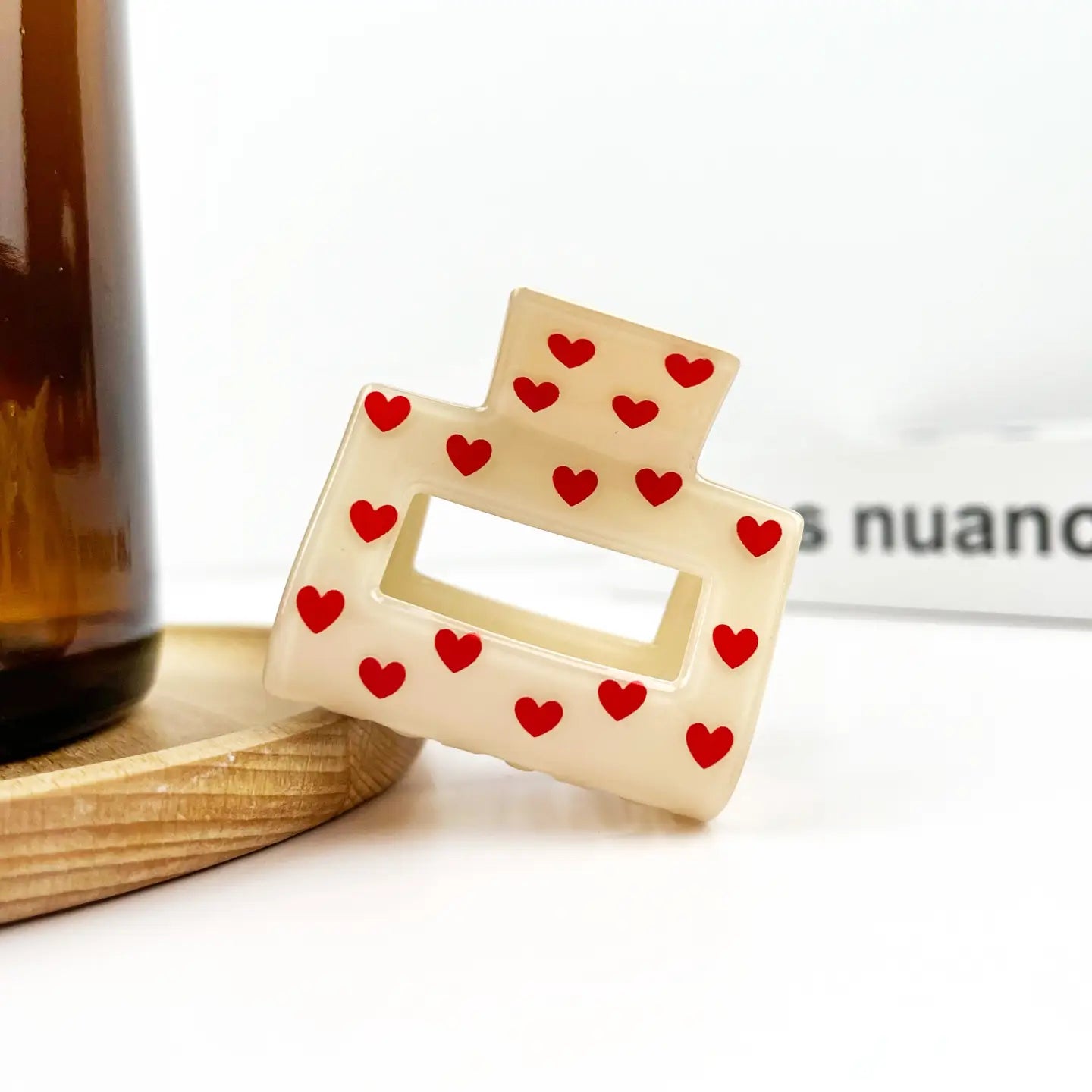 Small Square Heart Claw Hair Clip - White