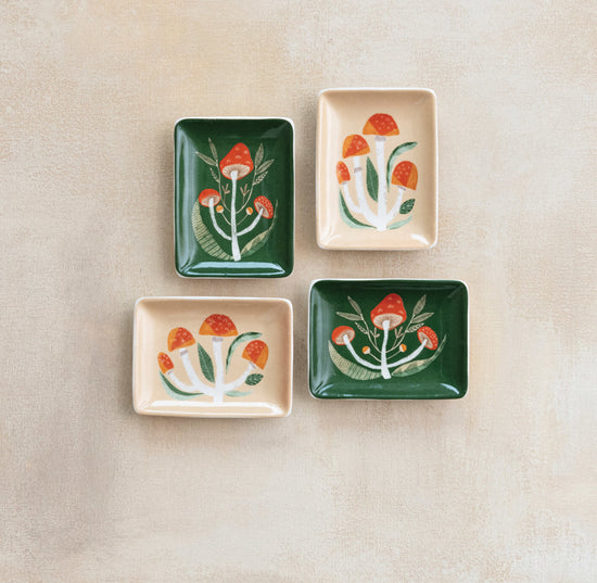 Stoneware Dish with Mushrooms - Beige Vertical