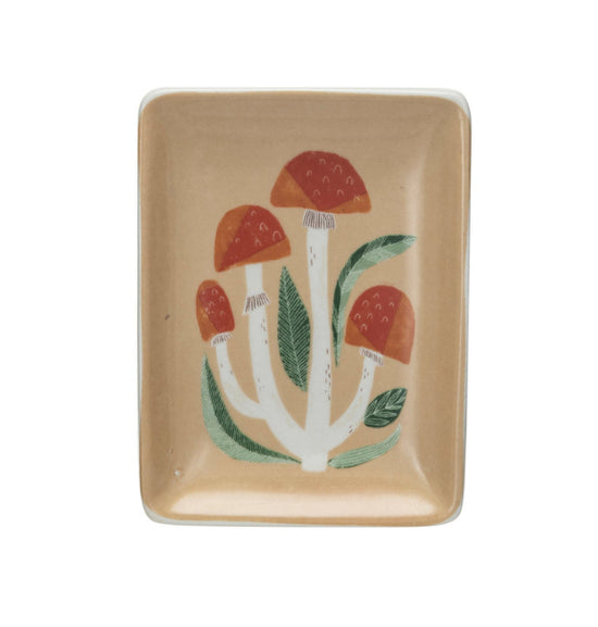 Stoneware Dish with Mushrooms - Beige Vertical