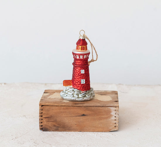 Glass Lighthouse Ornament with Glitter