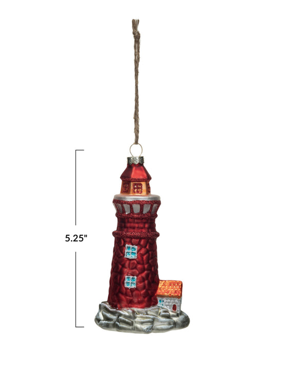 Glass Lighthouse Ornament with Glitter